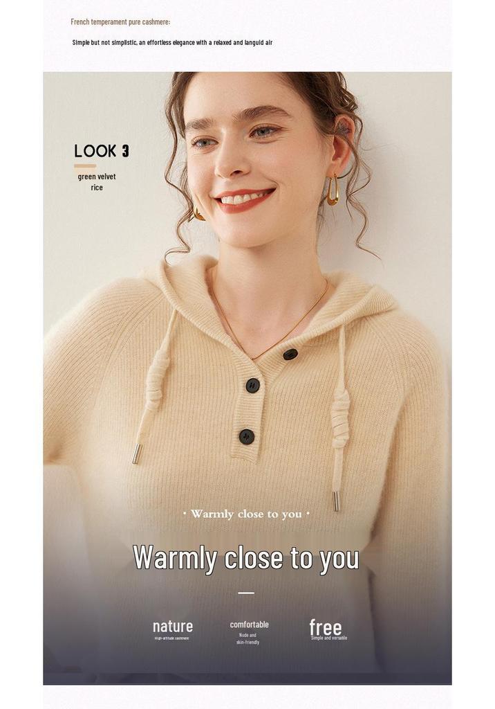 Korean Style Cashmere Loose Knit Women's Hoodie Sweater