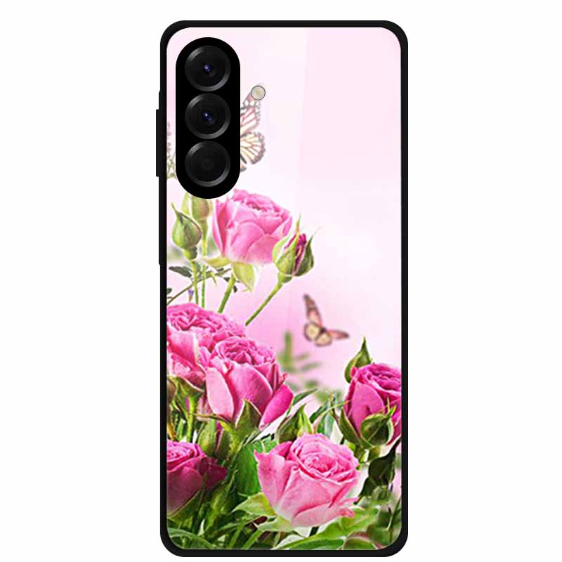 Tempered Glass Phone Case For Samsung Galaxy S24 FE Case Hard PC Back Cover Shell for Galaxy S24FE S 24 FE 5G Hard Covers Flower