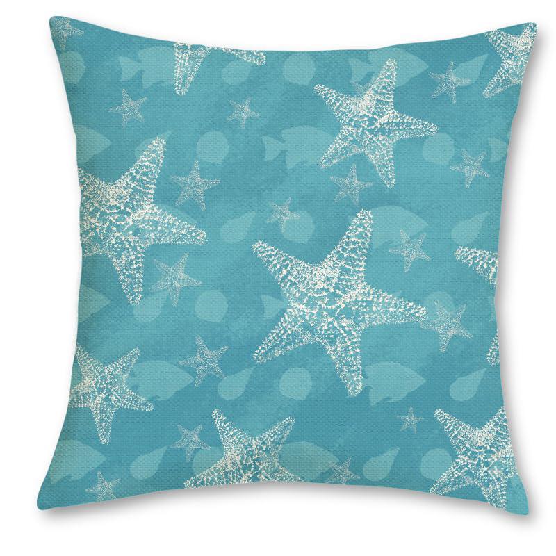 Home Decor Seaside Starfish & Shells Decorative Pillow Covers Pattern Cushion Cover Suitable For Sofa Bedroom Car Pillow Cover