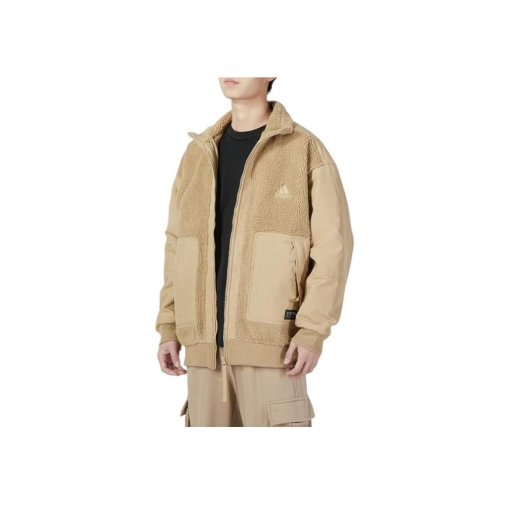 Adidas Solid Color Logo Zip-Up Jacket Men Outerwear Khaki HP1391