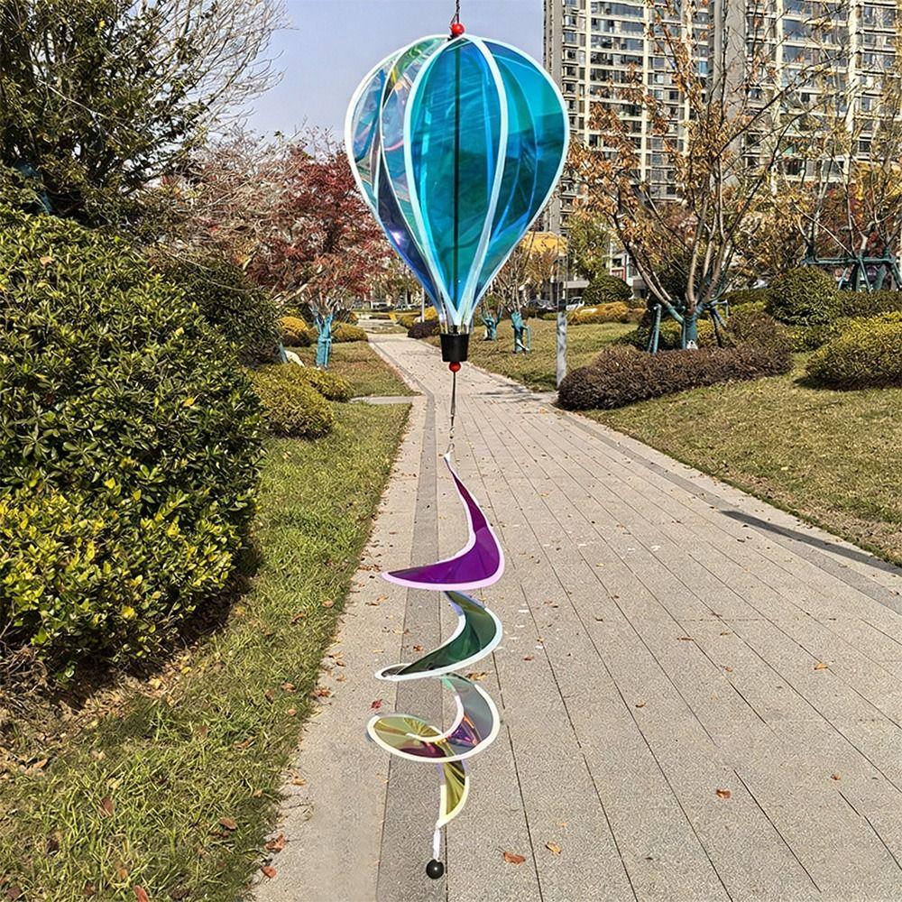 Giant Size Rainbow Hot Air Balloon Plastic Material 43.3inch Height Wind Spinners 4X Balloon Rotating Sequins Windmill