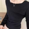 Gentle and Lazy Wind One-word Neck Sweater Bottoming Shirt Women's Spring Thin Age-reducing Long-sleeved Inner Top