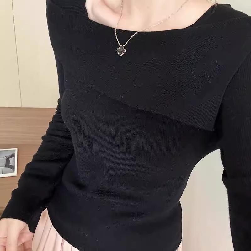 Gentle and Lazy Wind One-word Neck Sweater Bottoming Shirt Women's Spring Thin Age-reducing Long-sleeved Inner Top