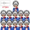 11 Silver Gray Knight Figures w Yel Edge Helm Swords Red Cross Shields White Cloaks No Baseplate