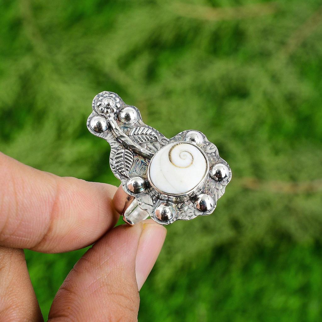 925 Silver Shiva Eye Shell Gemstone Art Deco Flower New Solitaire Ring Jewelry