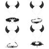 Gothic Dark Glitter Girls Choker Collar Rose Devil Wing Headband Set Gothic Bat Wing Versatile Choker