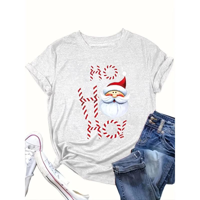 WomenS Cartoon Santa Claus Trendy Printed Casual Round Neck TShirt Summer Short Sleeved Harajuku Streetwear Tops Tees