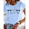 Women's Casual Pattern T-shirt - Heart Print Once a Day, Short Sleeved Round Neck Top for Spring and Summer
