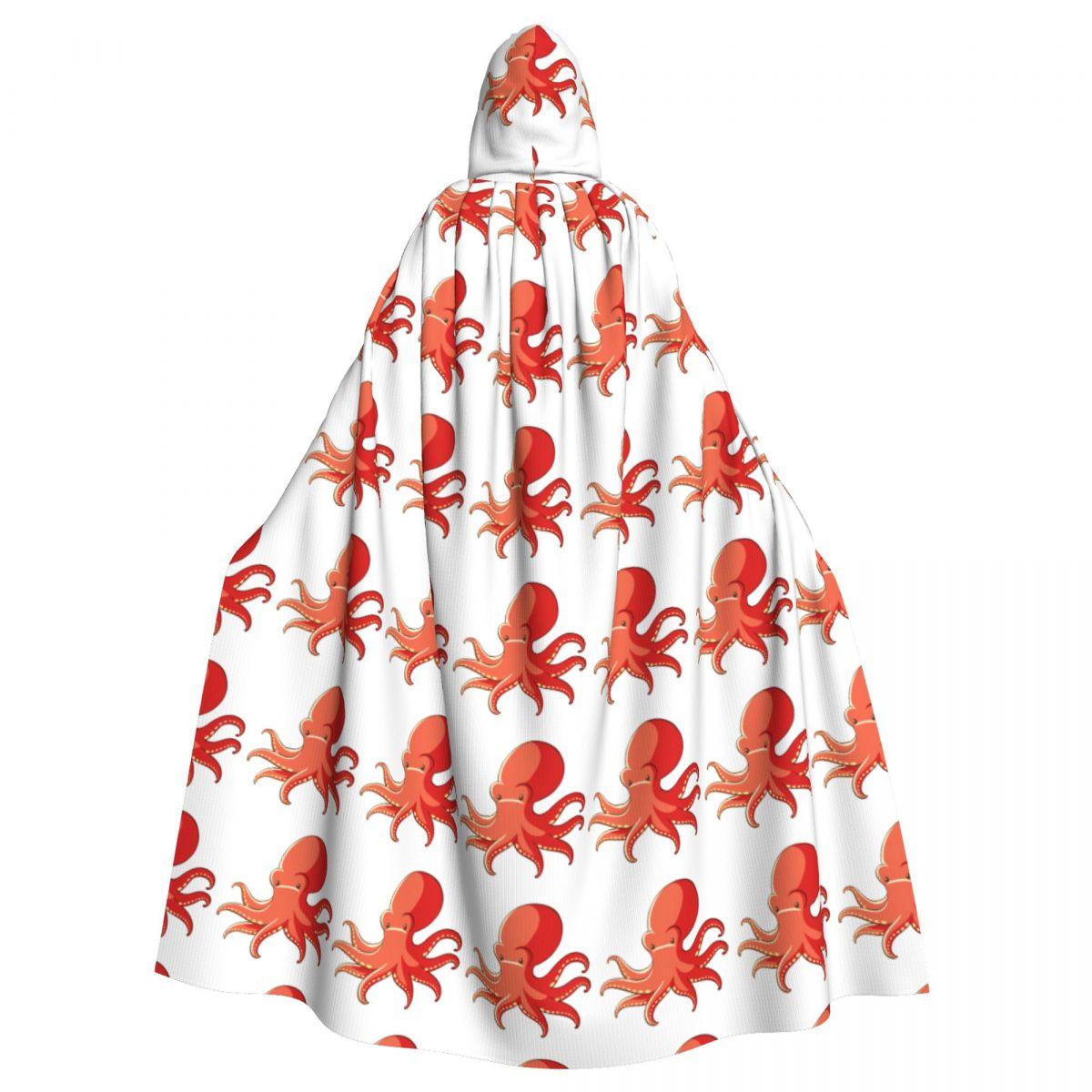 

Взрослый плащ накидка с капюшоном красный осьминог средневековый костюм ведьма викка вампир карнавальная вечеринка One Size чёрный