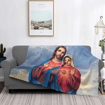 Twin Hearts Very Close Together I Blanket Jesus and Virgin Mary Flannel Throw Blanket Home Couch Decoration Soft Warm Bedspread