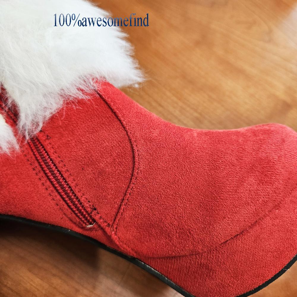 Women Winter Warm Shoes Christmas Lady Santa Claus Cosplay Shoes Red Ankle Boots High Heels Short Boots