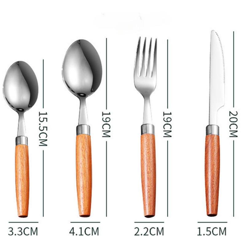 

Столовые приборы из нержавеющей стали 304, деревянная ручка сапеле, нож, вилка и ложка в западном стиле, простые столовые приборы, четыре набора серый