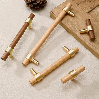 Nordic Brass Walnut Round Cabinet Handle