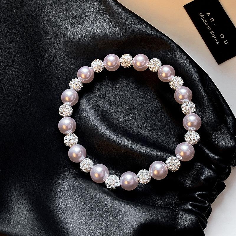 Light purple pearl bracelet necklace women s 5A zircon beaded collarbone chain Korean version new accessories