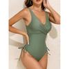 Drawstring Swimsuit Women One Piece Slim Solid Swimwear Female Sexy Bathers Bathing Swimming Swim Suit Beachwear XL