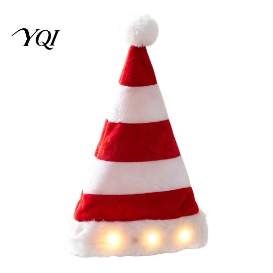 Christmas Hat with Lights Light Up Tree Hat, Striped Plush LED Party Eye Catching Stage Performance Fur Trim, Holiday Cosplay Costume Accessory