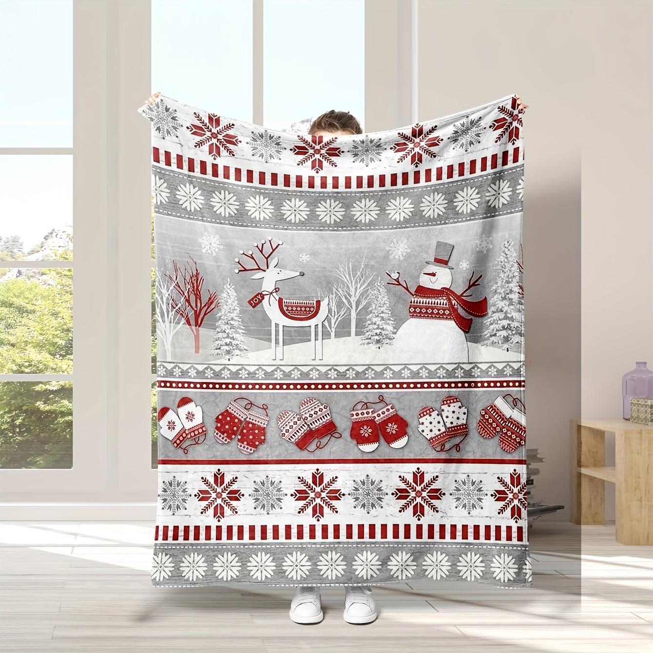 

Retro Christmas Reindeer Snowman Flannel Blanket Super Soft Warm Anti-Pilling For Sofa Bed Travel Perfect Holiday Birthday Gift 30x40in