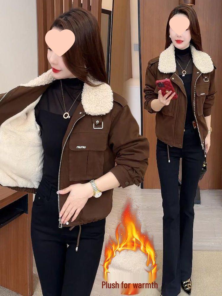 Petite Women's Thickened Fleece-Lined Cotton Jacket - Winter 2025 Fashion, Versatile, Slimming, Zipper Coat