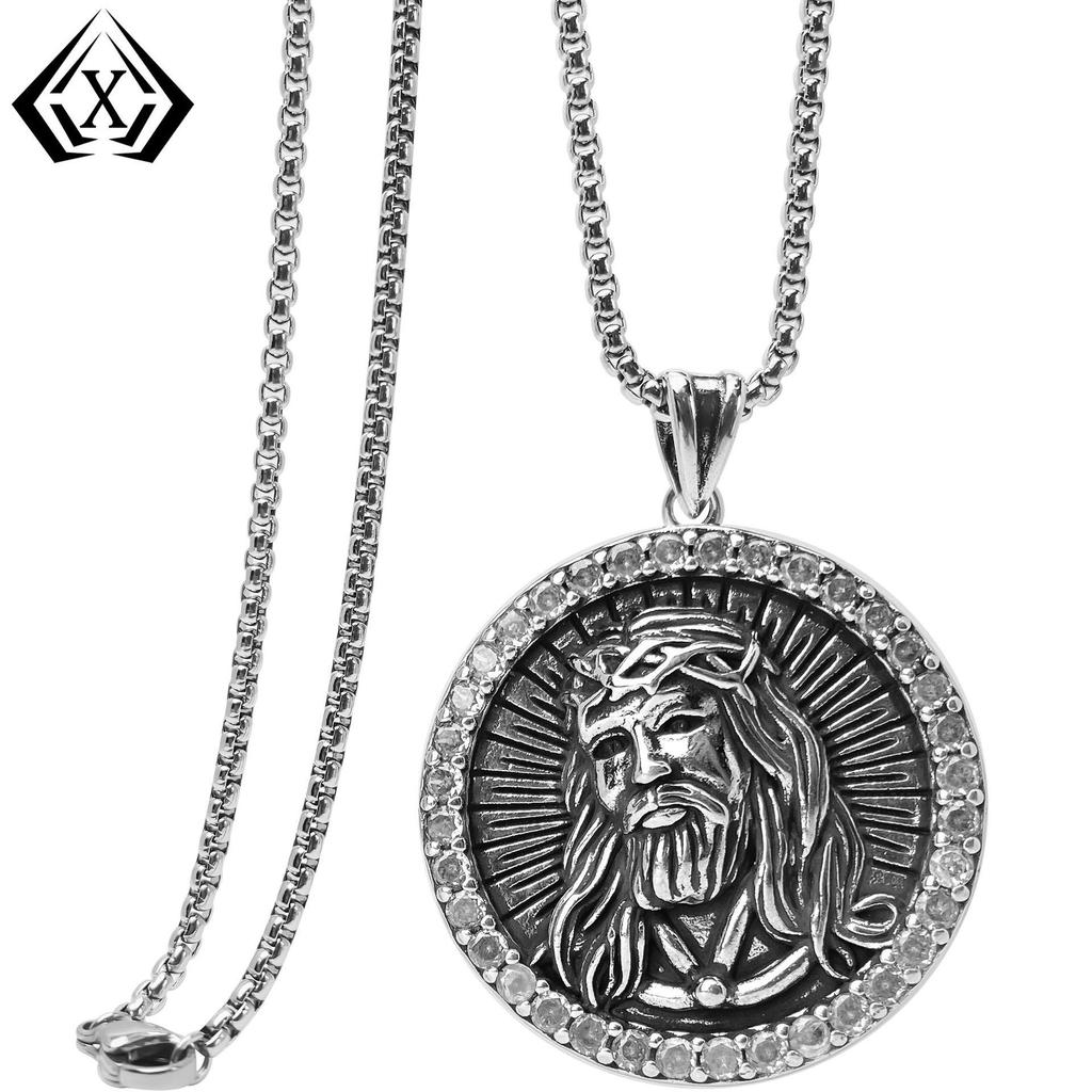 Xiwier Retro Copper Zircon Pendant Necklace for Men and Women