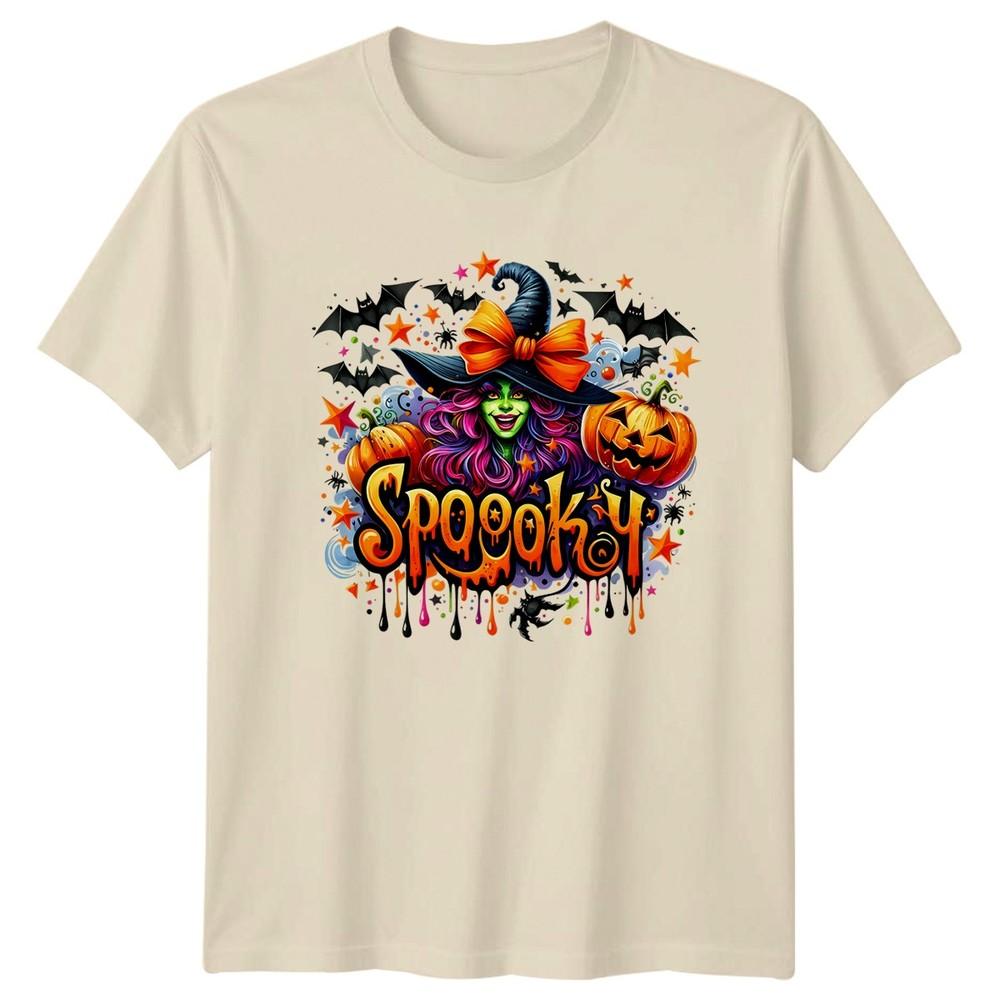 Spooky Halloween Witch Pumpkin Bats Unisexs Unisexs Graphic Tee Shirt