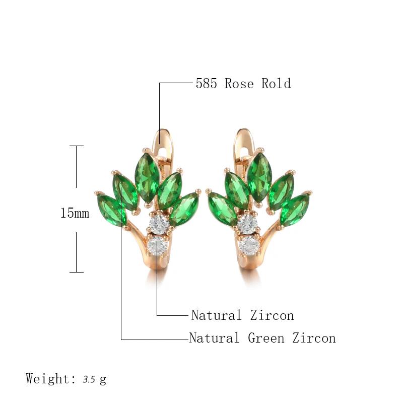 Glänzende Grüne Natürliche Zirkon Blatt Englische Ohrringe Für Frauen Trendig Roségoldene Farbe Täglicher Vintage Schmuck Kristall Geschenk