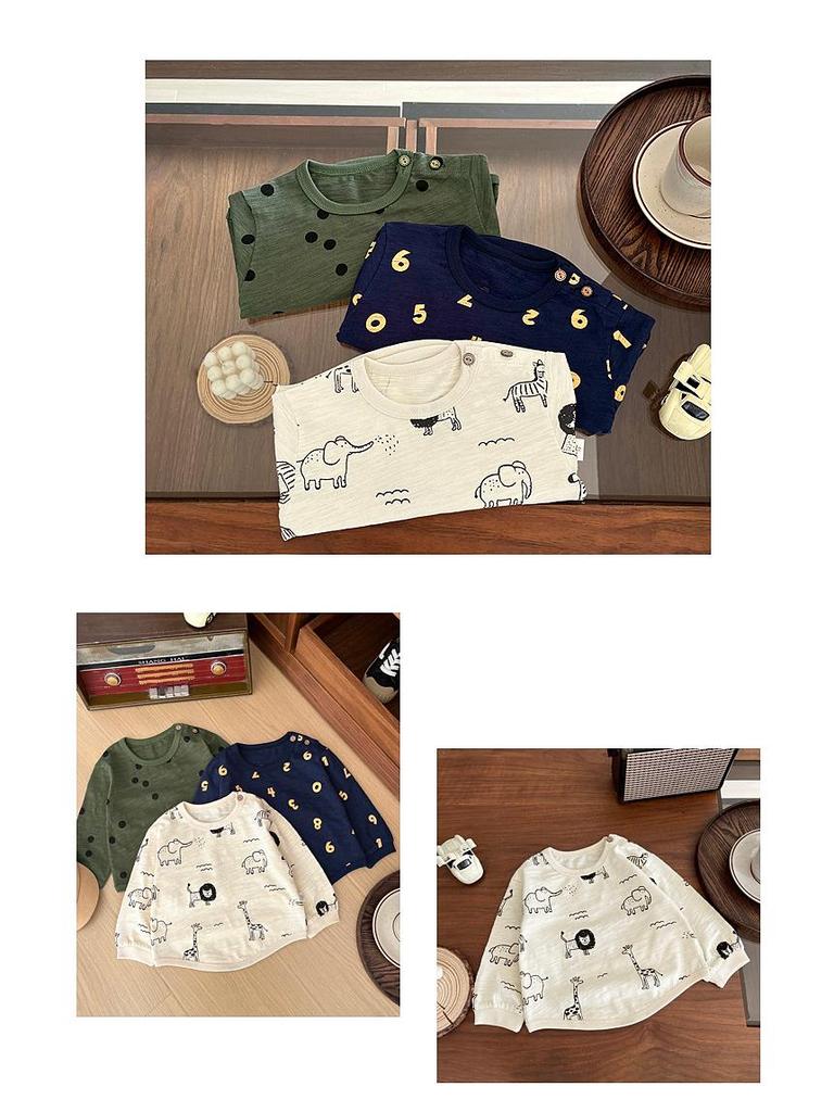 Spring 2025 Korean Boys' Cotton Base Shirt - Handsome Casual Round Neck Top for Kids