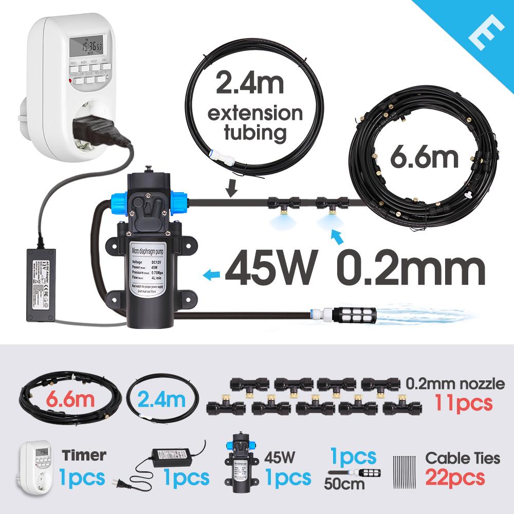 45W 0.2MM Misting Kit Pump Auto Self-priming Watering Cooling System Garden Patio Irrigation Outdoor Mister System Timer Control