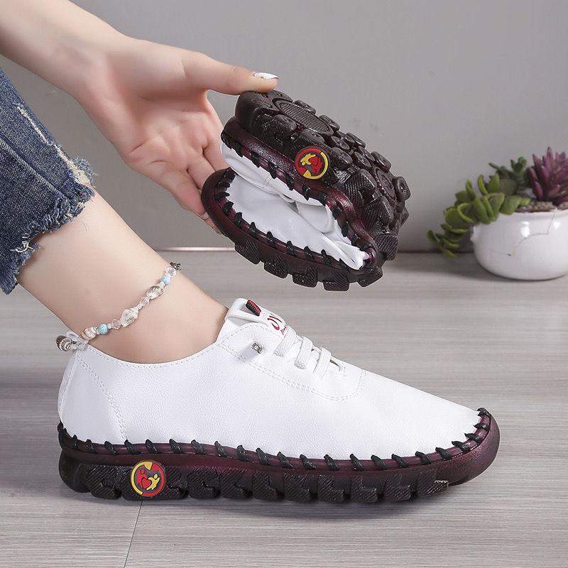 Soft Laced Up Oxford Shoes for Women Ortho Loafers Woman Plain Shockproof Driving Flats Elderly Mom Slip On Faux Leather Shoes