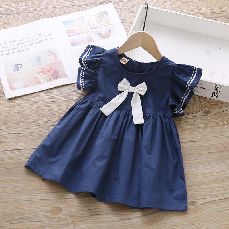 Summer Baby Girl Princess Dress Casual Fashion Baby Girl Flying Sleeve Bowknot Princess Dress Kids Clothing For 1-6 Years Old