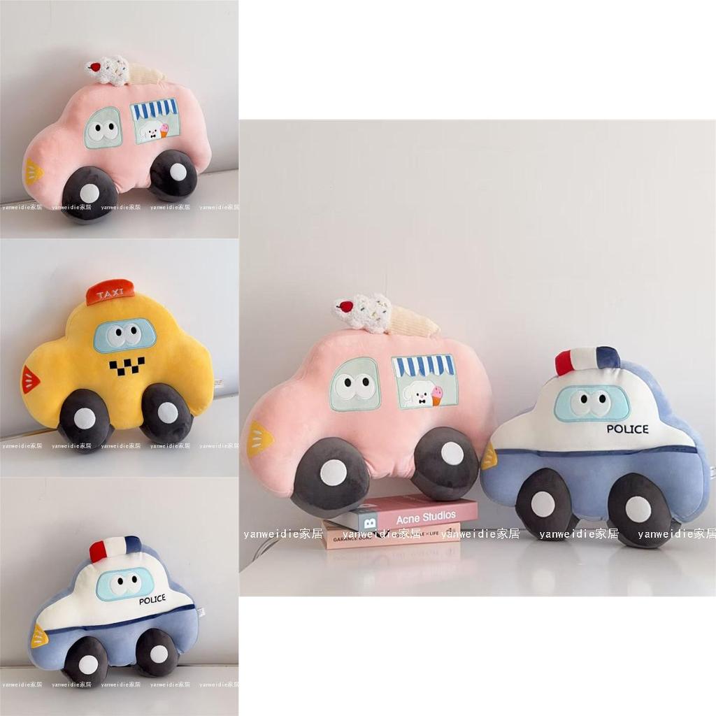Cartoon Police Cars Taxis Cushion With Plush Fabric For Living Room Sofa Lounge Use