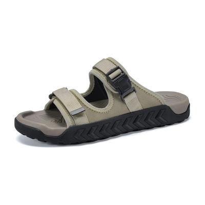 Fashion Men's Double Button Canvas Slippers Summer Soft Bottom Flip Flops Anti Slip Men's Beach Sandals
