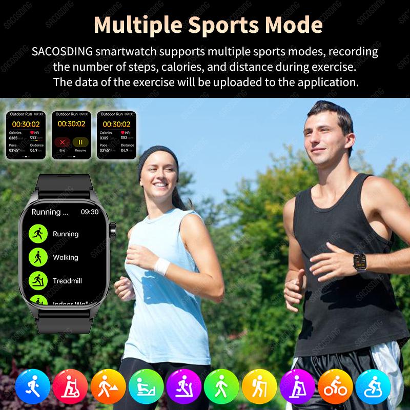 SACOSDING Smart Uhr Frauen Männer Bluetooth Anruf AI Stimme EKG Blutdruck Körper Temperatur Gesundheit Überwachung Smartwatch