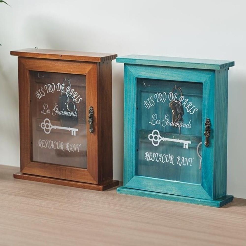 Wooden Wall-Mounted Key Holder Rustic Key Storage Box Cabinet Key Rack  Home Decor