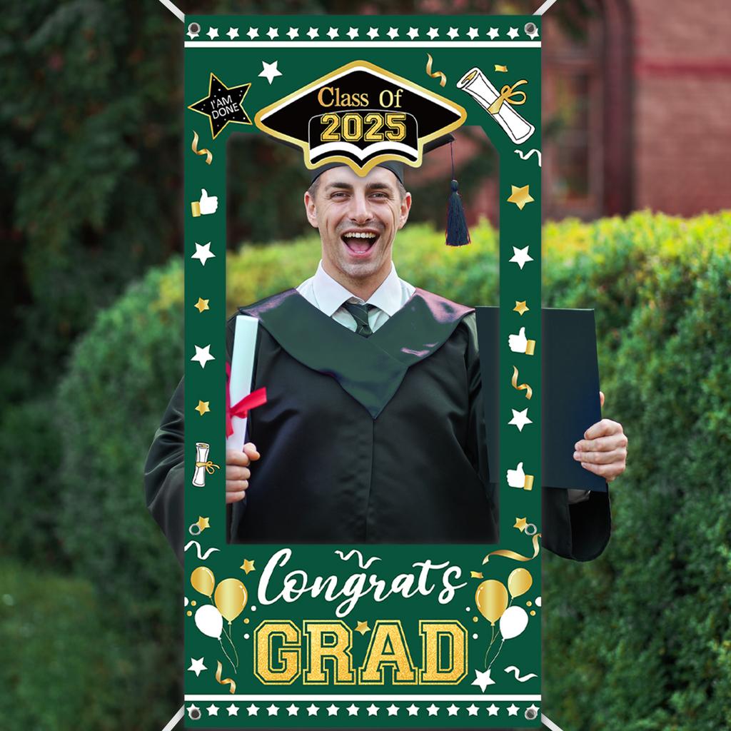 Black Gold Graduation Cloth Photo Booth Props Frame Class of 2026 Happy Graduation Season Party Decorations Grad Favors Supplies
