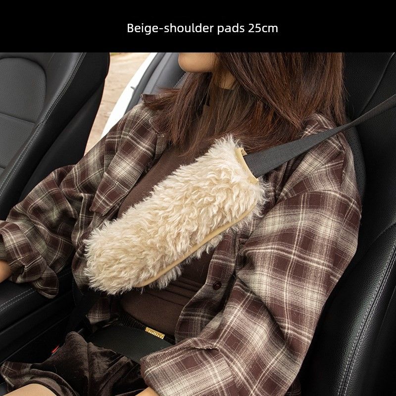 

2024 New Car Seat Belt Shoulder Protector X Plush Warm and Cute Female Car Belt Protective Cover Decoration High-End 25 Shoulder Pads-[Beige Plush]