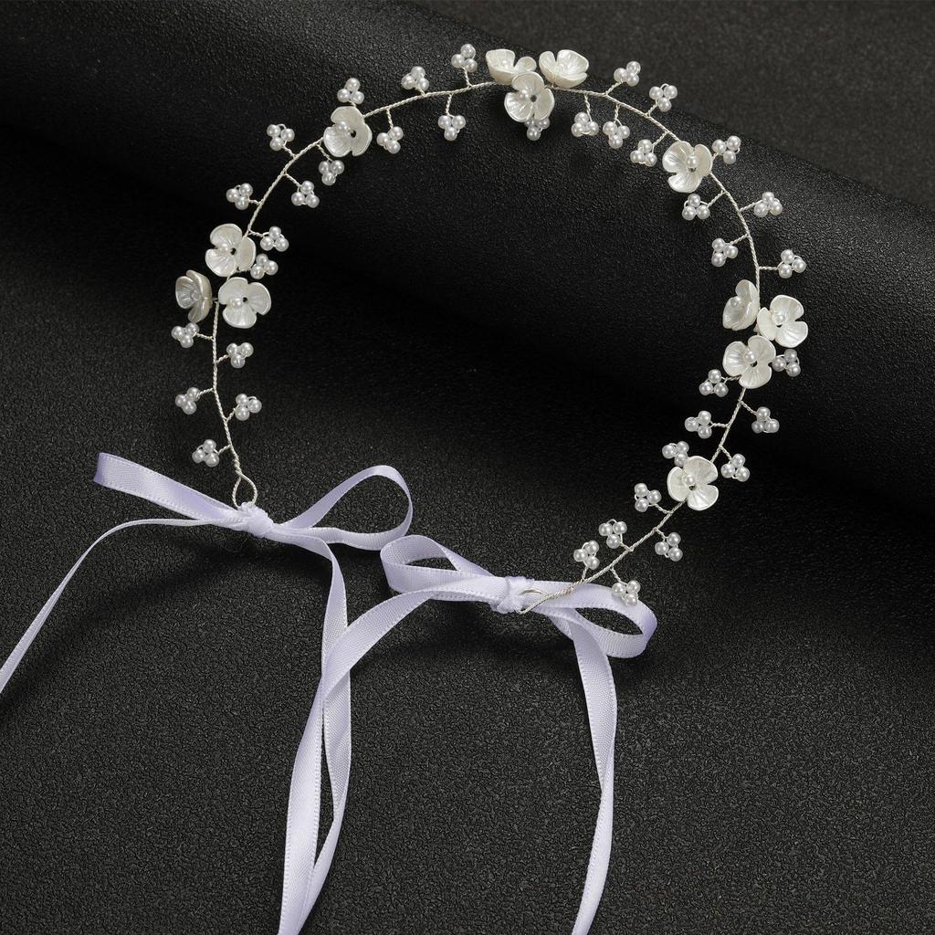 Children's Fairy Princess Flower & Pearl Ribbon Headdress - Sweet Snowflake Headband