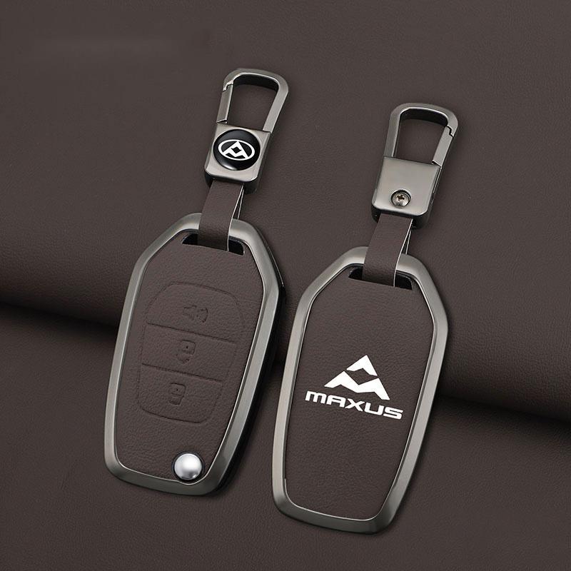 Zinc Alloy Genuine Leather Auto Key Fob Cover Case Fit For Saic Maxus T60 Key Ring Smart Automotive Protective Guard Housing Remote Mount Auto