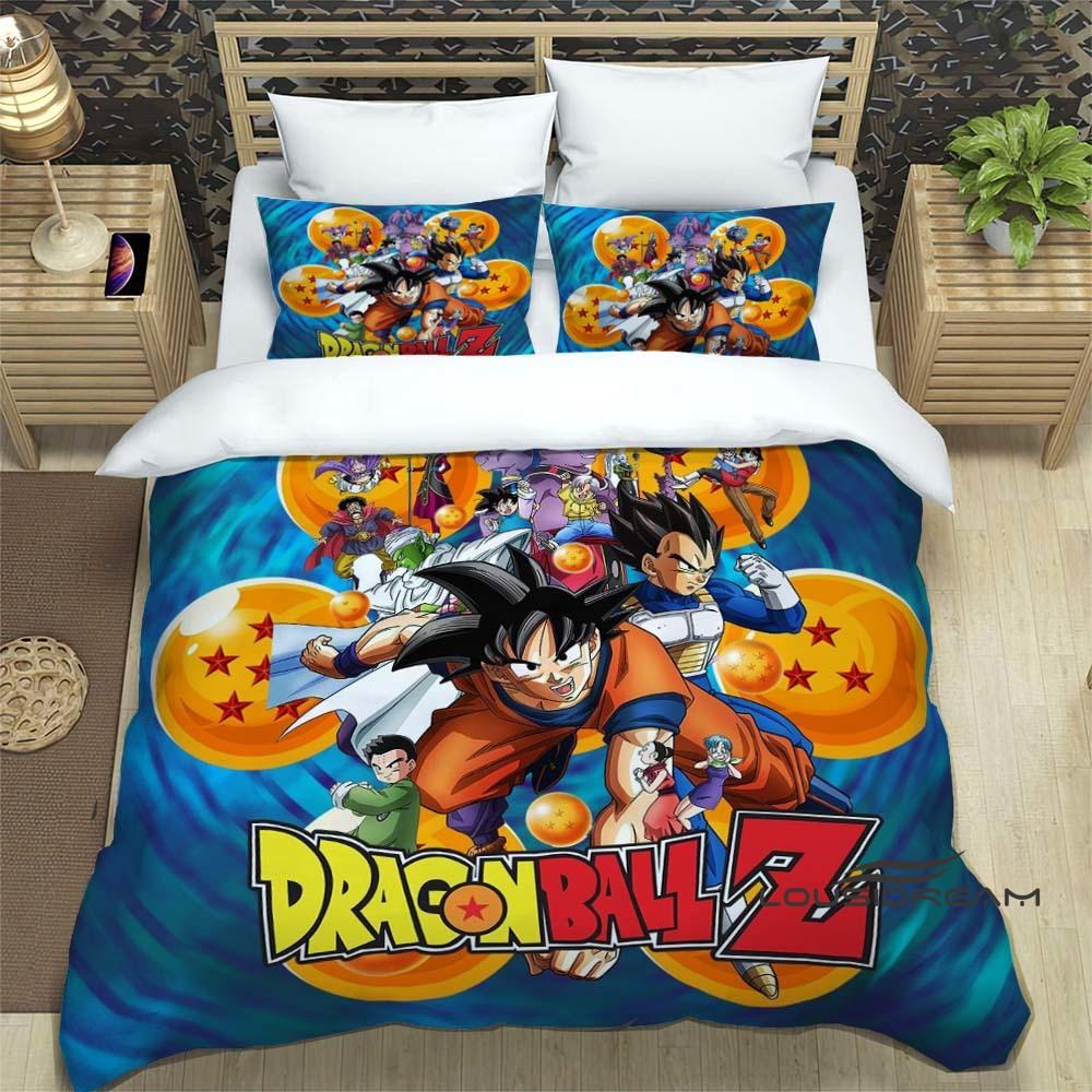 3D Dragon Ball Cartoon Bedding Set (3 Pieces) – Includes Duvet Cover and Pillowcases. Soft and Comfortable.