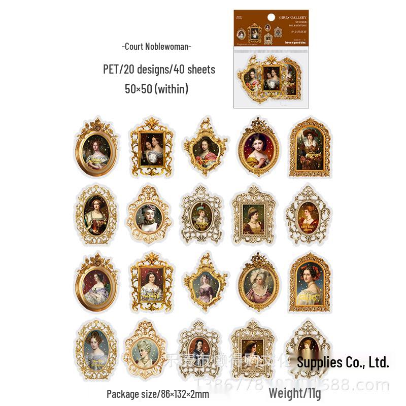 Gallery of Girls: Beautiful Day PET Stickers - Famous Painting Photo Frame Journal Material (40 Sheets)