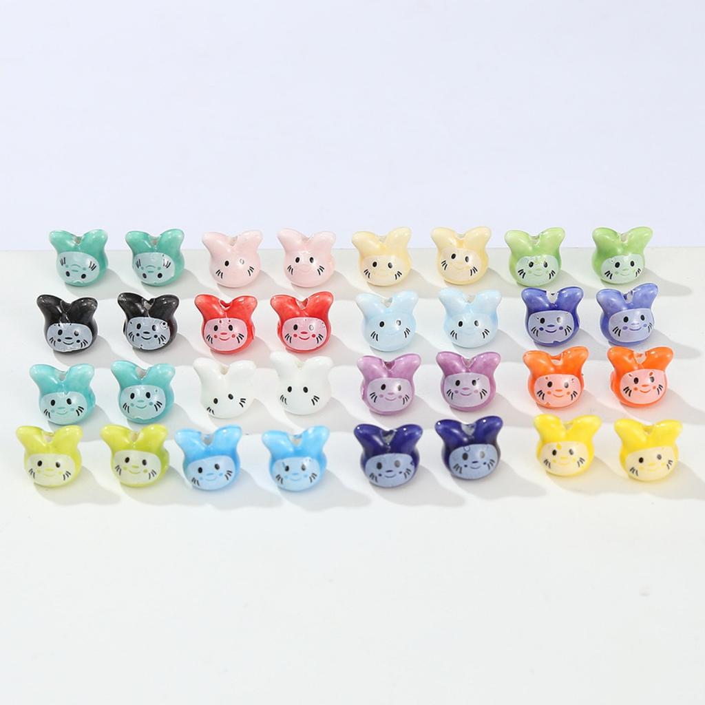DW19 10PCS 12mm Cute Mini Cartoon Rabbit Beads Spacer Beads Charm Jewelry Making DIY Bracelet Necklace Material Accessories