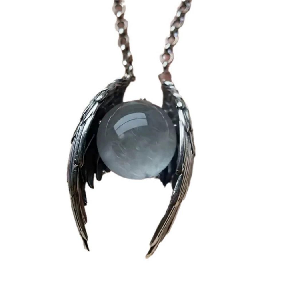 New Crystal Wings Pendant Necklace European and American Fashion Unique Personality Retro Ghost Jewelry Gift 60cm