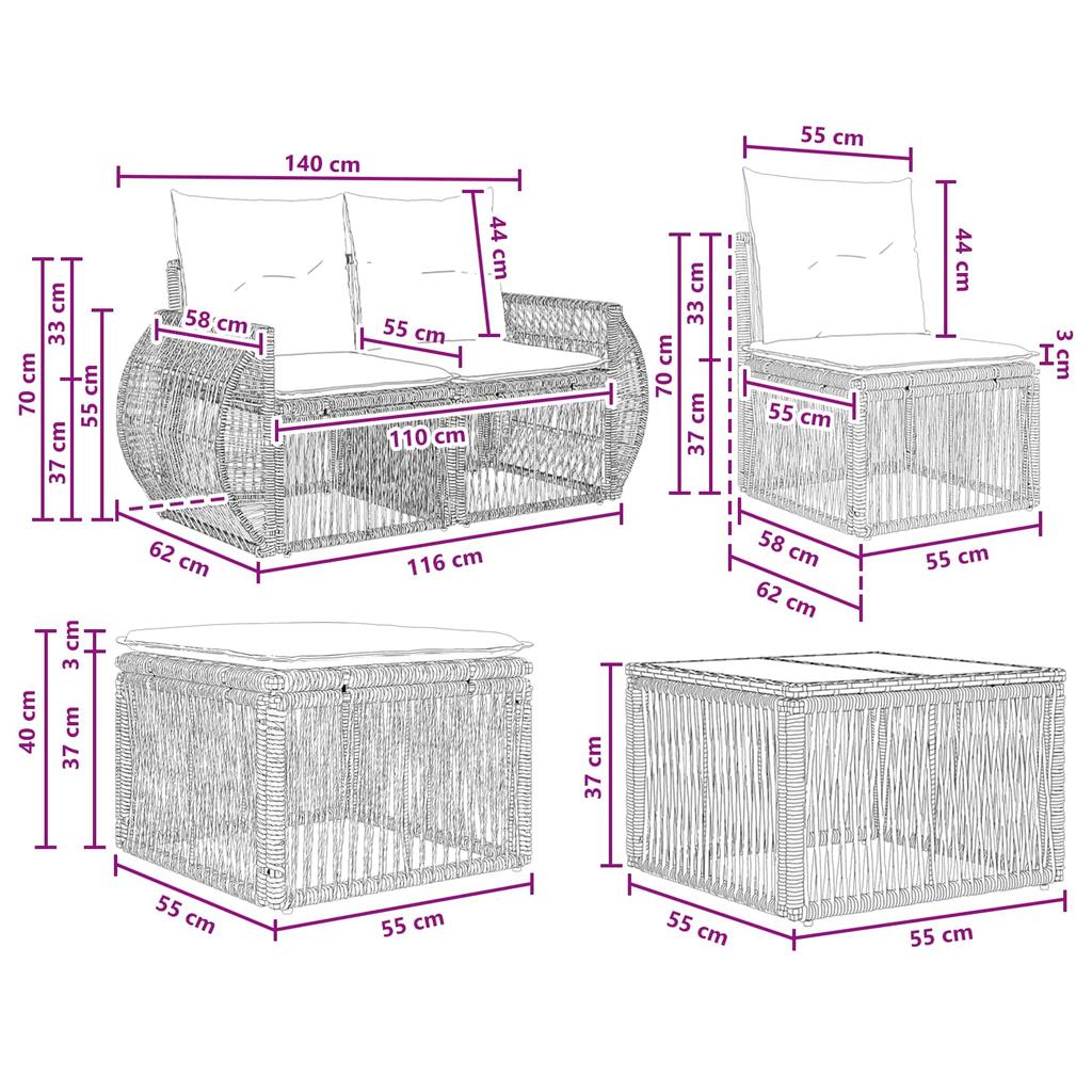 Garden Sofa Set 6 Pcs Black and Cream White Poly Rattan