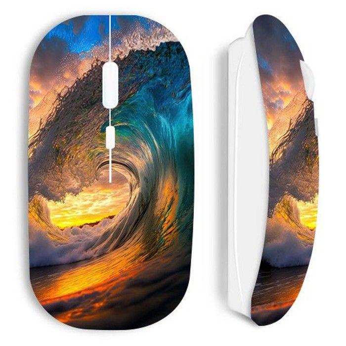 Souris sans fil - Maniacase - Vagues au coucher du soleil - Blanc - Nano clé USB - WiFi