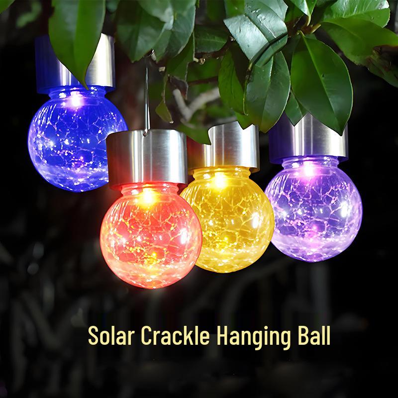 Solar-Powered Crackle Glass Hanging Lamp - Outdoor Waterproof Garden Decoration