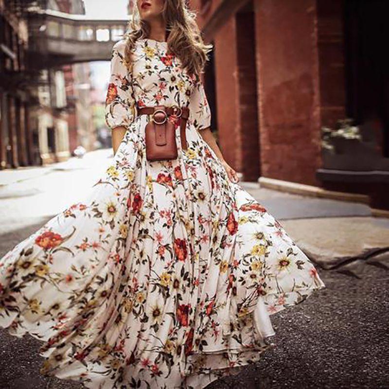 Women Sexy Long Sleeve Sundress Floral Printed Maxi Dress For Elegant Evening Events