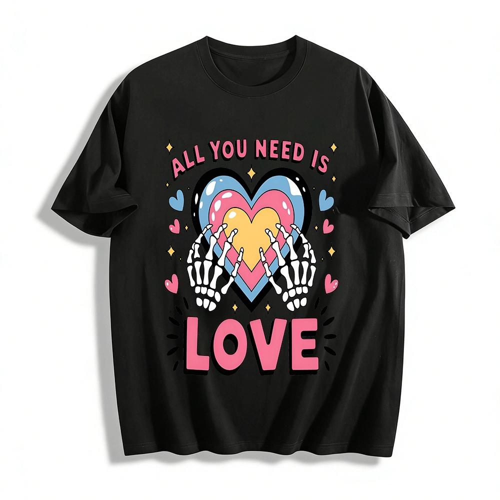 All You Need Is Love Skeleton Hands Heart Graphic Print Tee Pure cotton T-shirt XXS