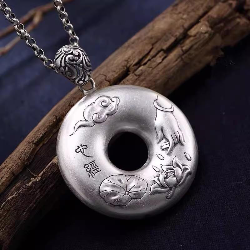 Copper Hollow Bodhi Seed Pendant Necklace Men Women Bohemian Vintage Style With Adjustable Chain Buddhist Sutra Charm
