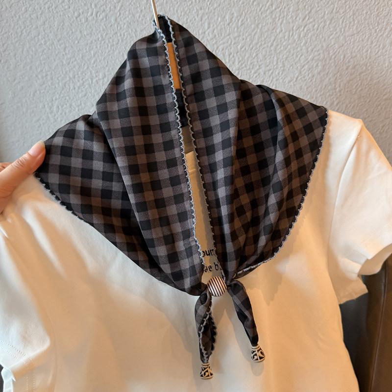 British lace plaid beaded triangular scarf, fart curtain, women's stacking wears high-end fashion waist accessories, fart-covering silk scarf skirt