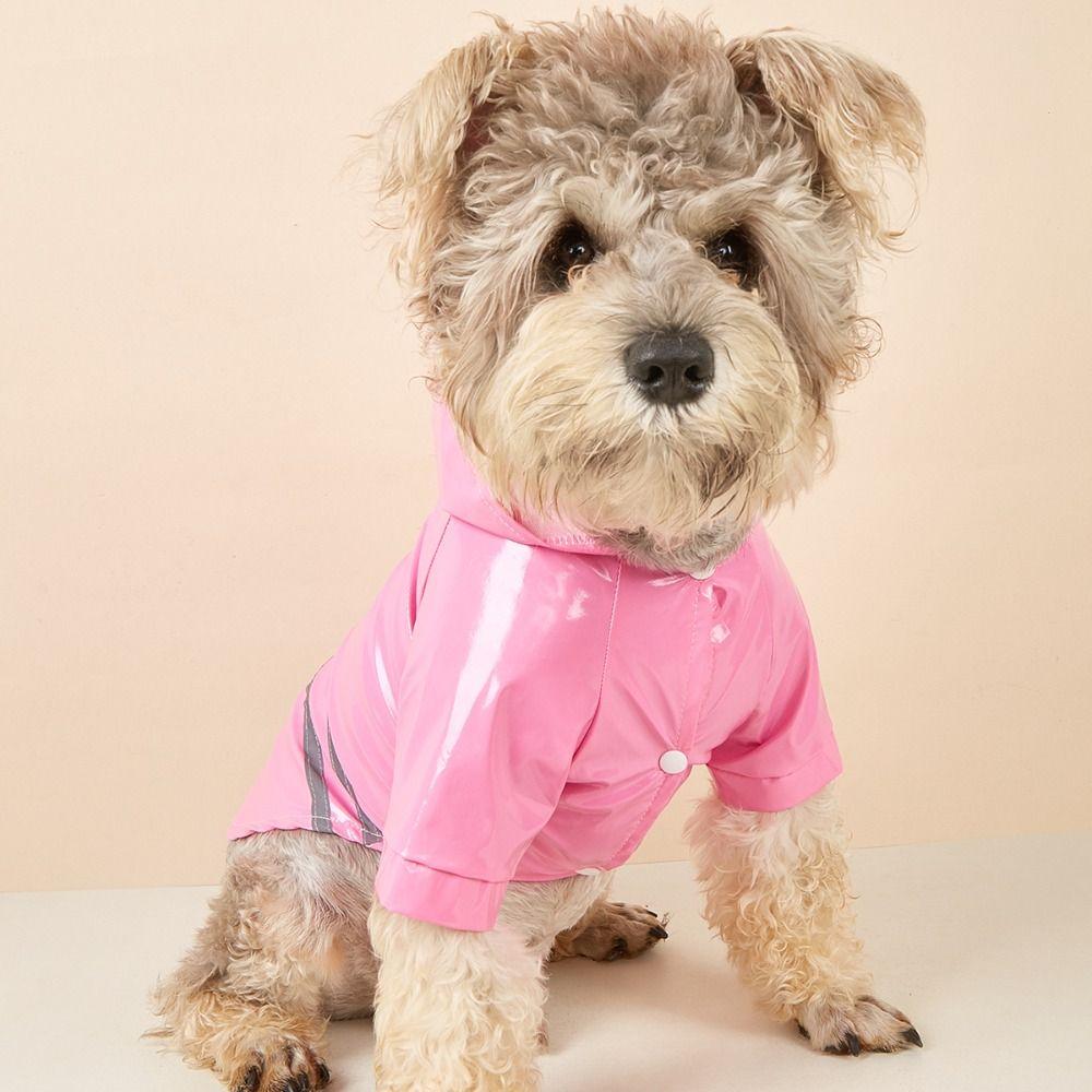 PU Dog Hooded Raincoat Towable Small Dog Clothes Stylish Dog Rain Cloak  Puppy