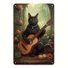 Rock Music Cat Guitar Metal Wall Art  Vintage Metal Sign Suitable for Home and Garden Decor Reusable Size Es